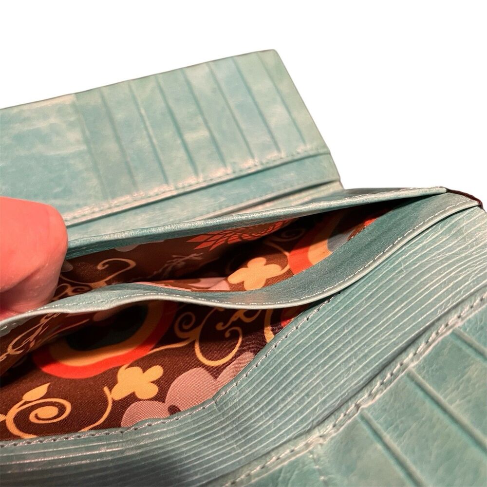 Pardo & Negro Genuine Leather Women's Wallet Brown with Turquoise Organizer GUC - Picture 11 of 16
